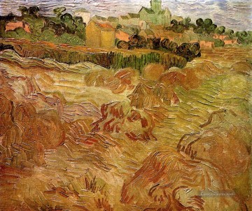  feld - Weizen Felder mit Auvers im Hintergrund Vincent van Gogh